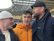 Angus Crichton with former teammates Wallaby Joseph-Aukuso Suaalii and Jared Waerea-Hargreaves