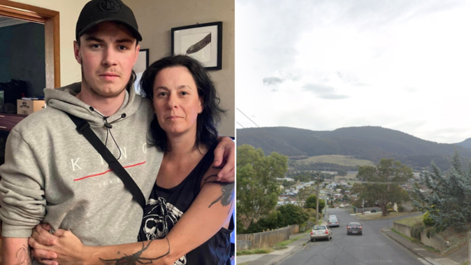Javier Martin, 19, (pictured with his mother Andii Kneebone) was found unconscious on Dickson Street, Glenorchy, on March 11. 