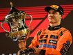 Oscar Piastri celebrates victory at the Bahrain Grand Prix.