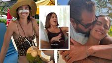 The 33-year-old mum-of-two posed on a daybed with a coconut drink while on a family getaway in Bali.
