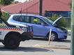 Two elderly people have been taken to hospital after becoming trapped in their car when it hit a truck.