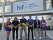 Announcing the new naming rights deal at West Perth: Falcons captains Luke Meadows and Emily Bennett,  Glenn Oellermann, HIF chairman Richard Homsany, Joe McCarthy and club president Jimmy Caffieri.