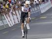 Australian rider Jay Vine roars with delight after winning the third stage of the Tour de Romandie. (AP PHOTO)