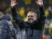 Ange Postecoglou celebrates after his Spurs side sealed their place in the Europa League final. (AP PHOTO)