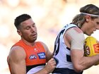 Mark Blicavs (right) played a superb game to keep the Cats right in the contest against the Giants. (James Ross/AAP PHOTOS)